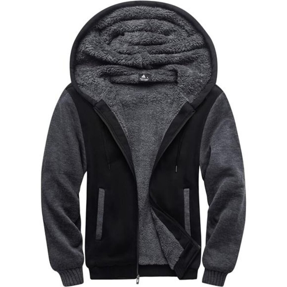 Mens Fleece Hoodie Full Zip Sherpa Lined Sweatshirt Thick Warm Winter Jacket